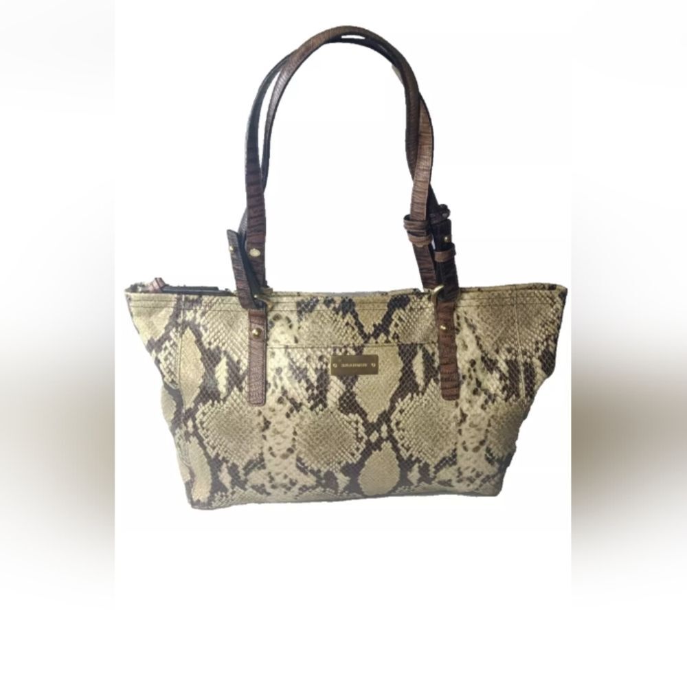 Brahmin Arno Leather Shoulder Tote Python Print Handbag Medium